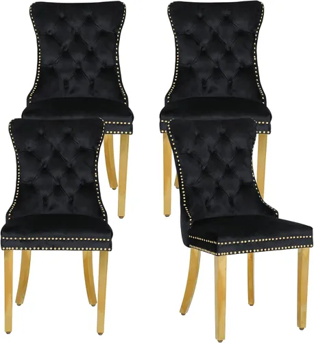 Miniatura 9 de Juego de 2 sillas de comedor de terciopelo, sillas de comedor modernas de lujo con patas de acero inoxidable doradas, sillas decorativas de cocina