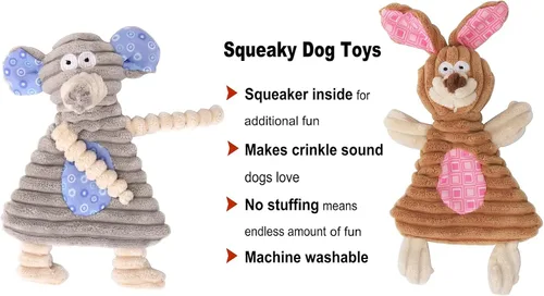 Miniatura 4 de Comtim Juguetes para perros sin relleno con chirriador, juguetes duraderos para masticar, perros pequeños y cachorros, conejo y elefante