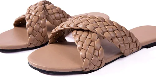 Miniatura 2 de Sandalias planas para mujer con tiras cruzadas de cuero trenzado color piel sandalias de moda para fiestas noche y bodas