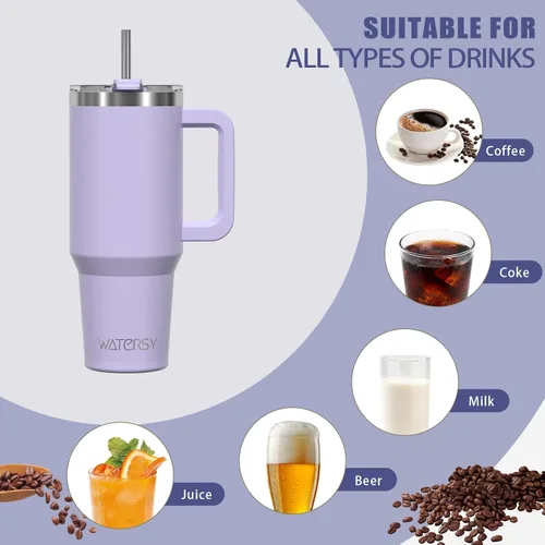 Miniatura 6 de Vaso de 20 oz con asa, vaso con tapa y pajita, vaso de doble pared con aislamiento de acero inoxidable para viajes (frío durante 34 horas), botella