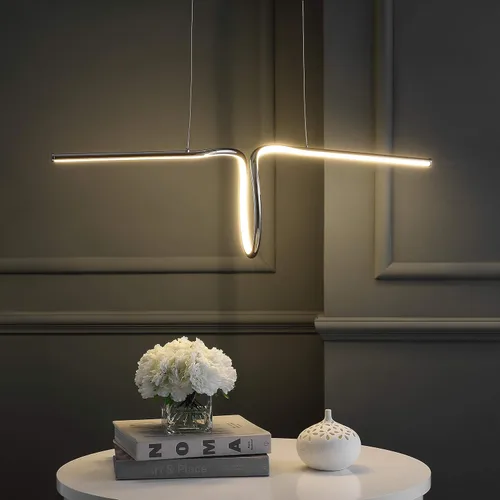 Miniatura 6 de JONATHAN Y Lámpara colgante lineal LED integrada moderna cromada de 34.5 pulgadas, accesorio colgante de metal regulable para isla de cocina