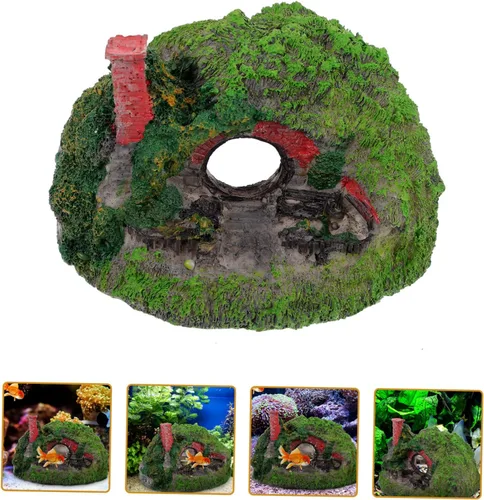 Miniatura 4 de balacoo Decoración de acuario Hobbit House Resina Betta Escondite Cueva Rockery Accesorios de paisajismo Decoración Hobbit Decoración de pecera