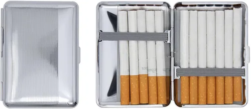 Miniatura 22 de Juego de 2 cajas de cigarrillos compactas chapadas en metal tamaño King con bandas elásticas (pergamino victoriano dorado)
