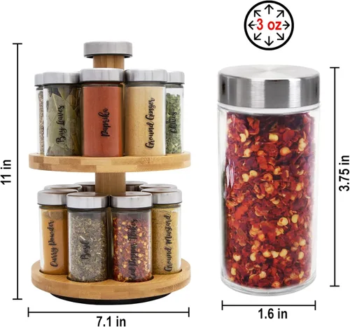 Miniatura 6 de Orii Estante de especias para 16 tarros con especias incluidas, organizador giratorio de torre de 2 niveles para especias y condimentos de cocina