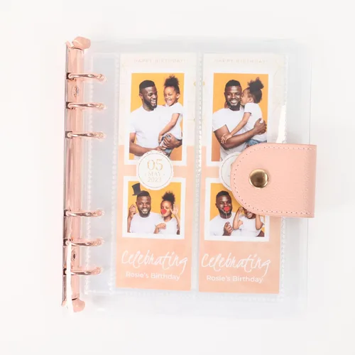 Miniatura 25 de Álbum de fotos de cabina de fotos - Cuaderno con purpurina de 6 anillas, carpeta brillante con 20 fundas para fotos de 2x6 - Se adapta a 80 tiras