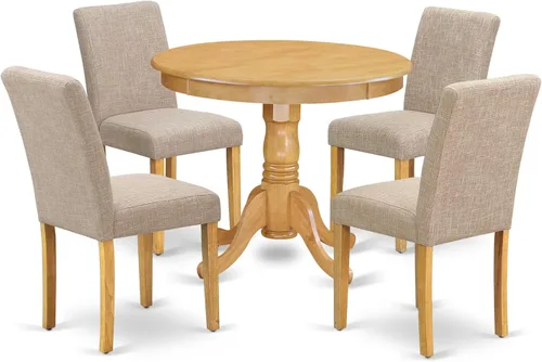 Miniatura 14 de East West Furniture ANAB3-AWA-05 - Juego de mesa de comedor moderno de 3 piezas, incluye una mesa de cocina redonda con pedestal y 2 sillas