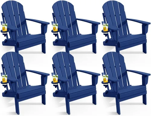 Miniatura 13 de Silla Adirondack plegable con soporte para tazas, sillas de patio de plástico HDPE para todo tipo de clima, silla para hoguera, sillas de césped al
