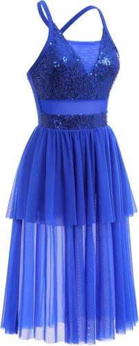 Miniatura 2 de ODASDO Disfraces de baile lírico para mujer, moderno y contemporáneo, vestido de tul de malla con volantes y lentejuelas cruzadas