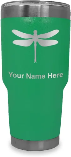 Miniatura 27 de LaserGram Vaso aislado al vacío de 20 onzas, libélula, grabado personalizado incluido (negro)