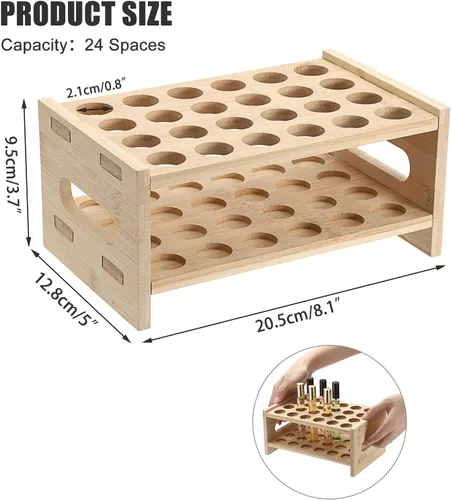 Miniatura 2 de ELLDOO Organizador de perfume Rollerball, soporte de almacenamiento de perfume de bambú para 24 espacios, soporte de aroma de belleza con asa