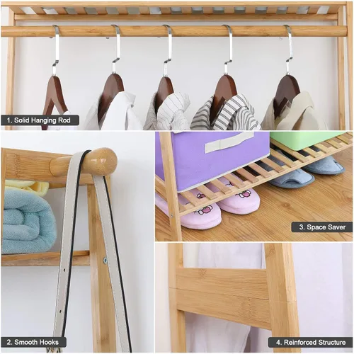 Miniatura 9 de Ufine Estante de ropa de bambú con estante de almacenamiento Soporte de ropa portátil para dormitorio habitación de invitados