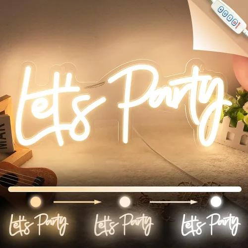 Letrero LED de neón con 3 modos de color, 17 x 7.5 pulgadas, letrero de neón de Let's Party para decoración de pared, alimentado por USB de 5 V,