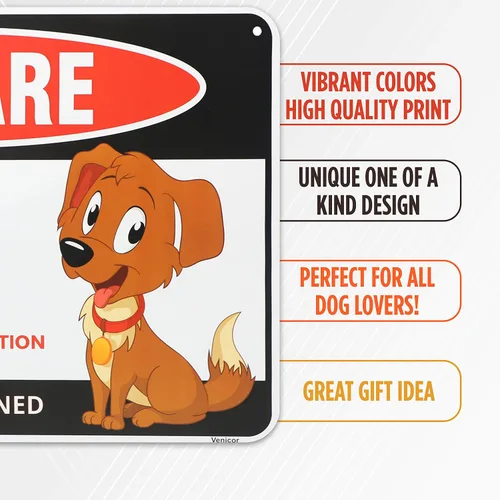 Miniatura 3 de Venicor Cartel divertido de Beware of Dogs – 8 x 12 pulgadas – Aluminio – Regalo para los amantes de los perros – Arte de pared de perros – Cosas