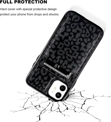 Miniatura 6 de Vaburs Funda compatible con iPhone 11 con tarjetero de crédito, diseño de guepardo de leopardo negro, cierre magnético de piel sintética de primera