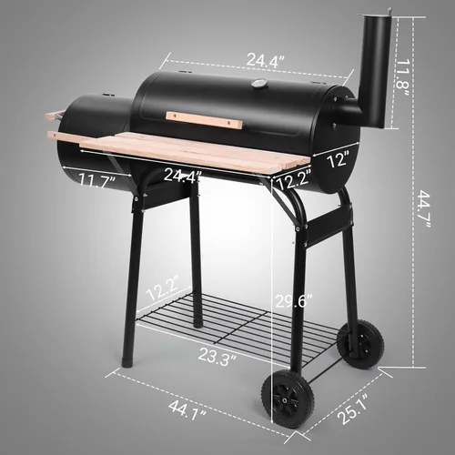 Miniatura 6 de Outvita Parrilla de carbón y ahumador offset, cocina de barbacoa de patio al aire libre con ruedas, horno portátil para barbacoa en el patio trasero
