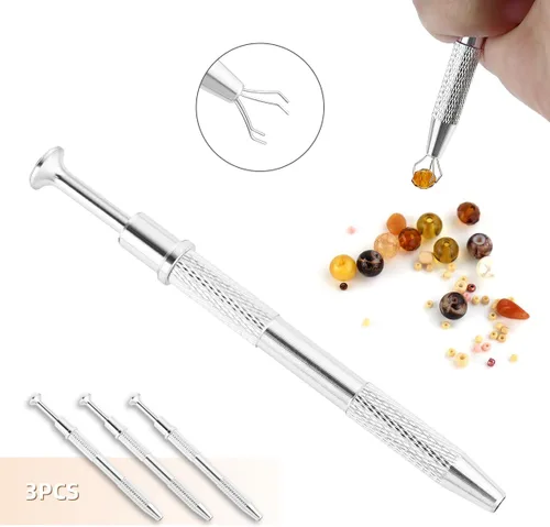 Miniatura 3 de Paquete de 3 herramientas de recogida de 4 garras de joyero, 4 puntas, pinzas de garra de diamante, púas de chip BGA para recolección de piezas
