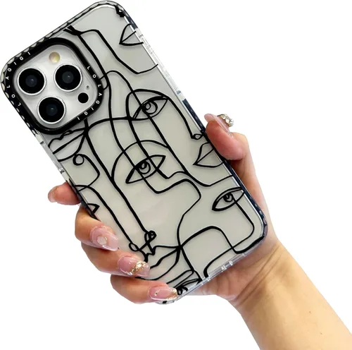 Miniatura 7 de Funda para iPhone 14 Plus, lindo diseño artístico de líneas faciales, diseño kawaii, diseño femenino de dibujos animados para mujeres, niñas