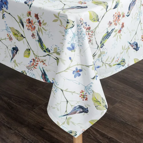 Miniatura 16 de VOGOL Mantel rectangular de lino lavable, resistente a las manchas y a las arrugas, estampado floral y de pájaros, mesa decorativa para mesa