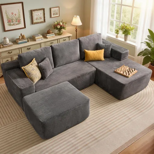 Miniatura 28 de 106" Cloud Boneless Couch with Chaise, L-Shape Deep Seat Sectional Couches, No Assembly Required, Convertible Modular Sleeper Sofa Bed, Living Room