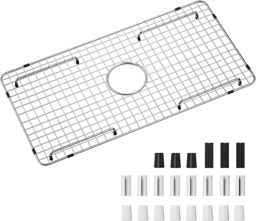 Miniatura 10 de Rejilla protectora para fregadero de 26-1/16" x 14-1/16", drenaje centrado con radio de esquina 3-1/2", material de acero inoxidable 304