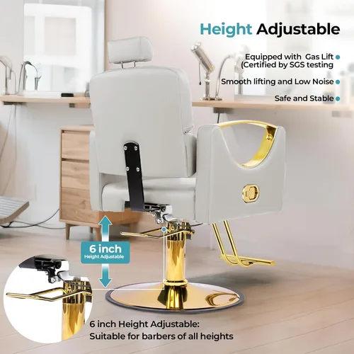 Miniatura 5 de Sillas de salón para peluquero reclinable para peluquería 360 silla giratoria de peluquería con bomba hidráulica resistente