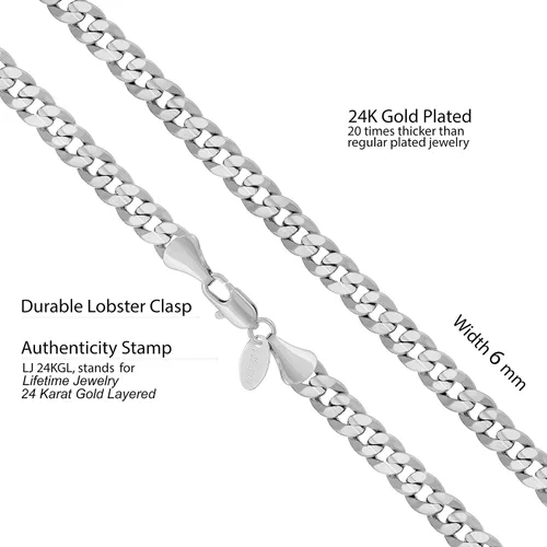 Miniatura 12 de LIFETIME JEWELRY Collar de cadena de eslabones cubanos chapado en oro de 24 quilates para hombres y mujeres (0.236 in y 0.374 in)