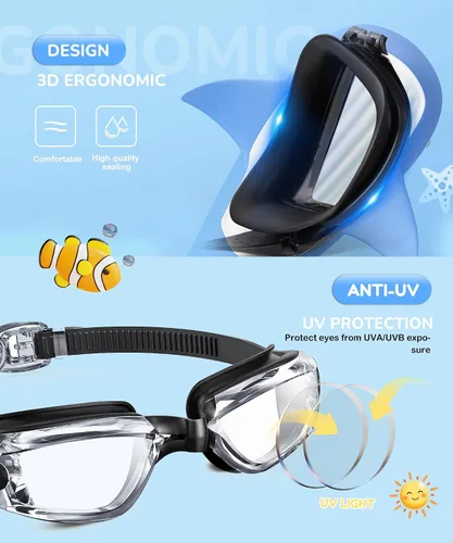 Miniatura 4 de NSSIW Gafas de natación para niños de 6 a 14 años, antiniebla con UV400 y sin fugas, campo de visión ultra amplio, paquete de 3 Negro