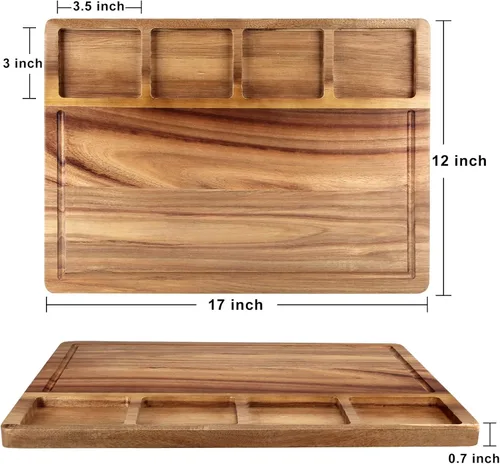 Miniatura 7 de Tabla de cortar grande de madera de acacia con recipientes para cocina, tabla de charcutería simple, tabla de quesos para servir carnes, postre