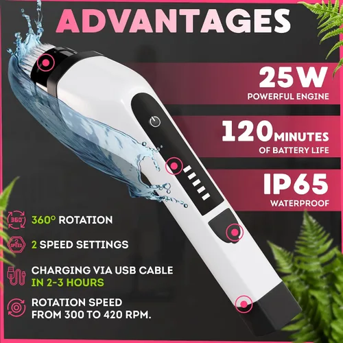 Miniatura 3 de Cepillo eléctrico 7 en 1, 2500 mAh. Limpiador telescópico de bañera con mango largo. Potente limpiador eléctrico para bañera. Cepillo eléctrico