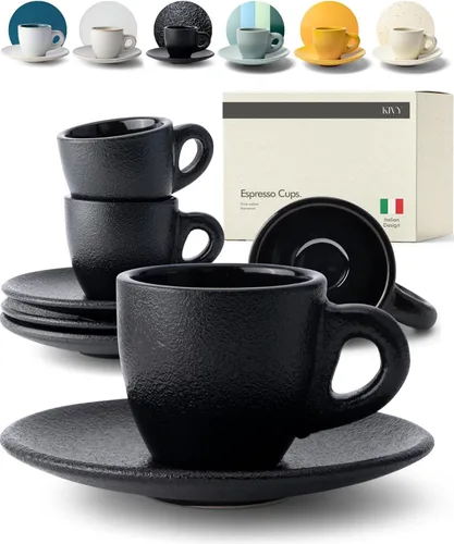 Miniatura 12 de KIVY Tazas de Gres para Espresso, Juego de 4 Piezas - Diseño Italiano, de Paredes Gruesas, 3 oz, Aptas para Microondas y Lavavajillas Verde