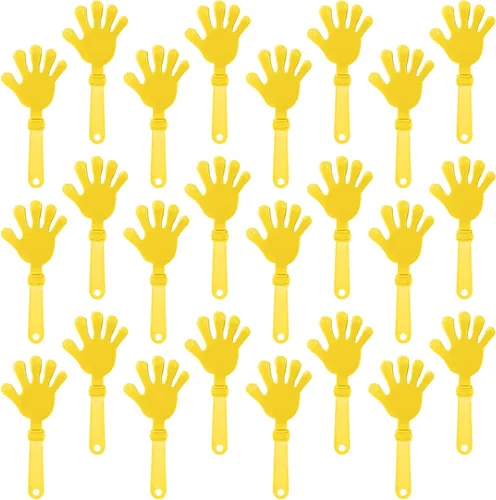 24 pinzas de mano amarillas Sunburst de 7.5 pulgadas que hacen ruido, regalos de fiesta, aplausos de plástico, eventos deportivos, felicitaciones,