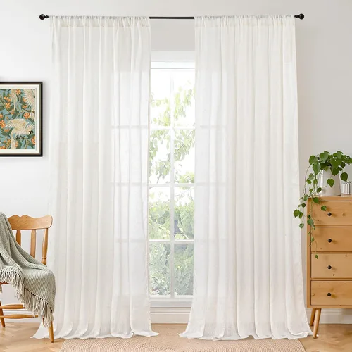 Miniatura 148 de BGment Cortinas de lino café de 30 pulgadas de largo para ventana pequeña, cortinas de media ventana beige semitransparentes ligeras con bolsillo