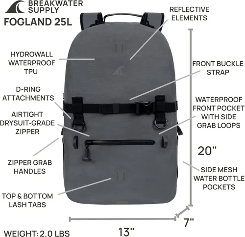 Miniatura 4 de Breakwater Supply Fogland CORDURA - Mochila sumergible impermeable IP68 Tech Bag con funda para laptop y cremalleras herméticas para viajes