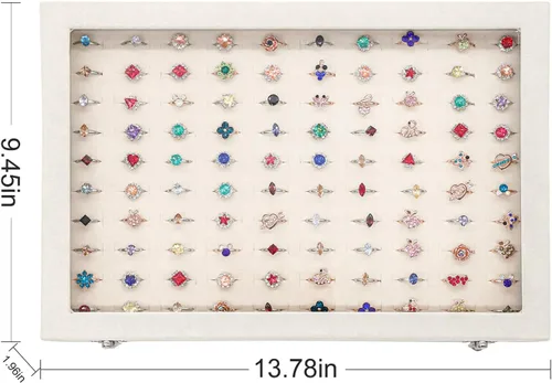 Miniatura 6 de Stratalife Organizador de joyas, bandeja de exhibición de anillos, caja de almacenamiento para anillos con tapa de vidrio, cajas de terciopelo