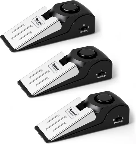 Paquete de 3 alarmas de tope de puerta, tope de puerta con alarma de seguridad de 120 DB, sirena de tope de puerta de cuña de piso, dispositivos de