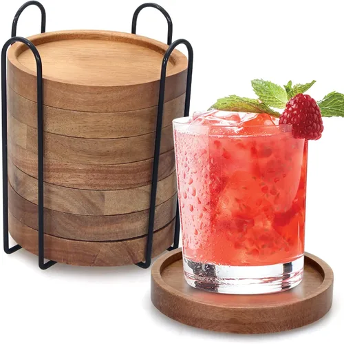 Miniatura 9 de 4 posavasos de madera de granja con soporte, lindo juego de posavasos de madera para bebidas al aire libre, decoración del hogar, decoración de mesa