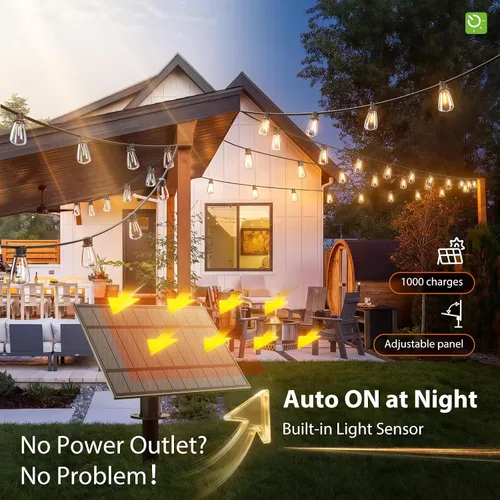 Miniatura 5 de KYY Luces de Cadena Solares de 78 Pies (72+6) para Exteriores con Puerto USB Control Remoto, LED Impermeables Alimentadas por Energía Solar