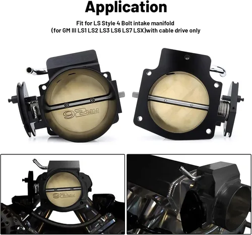 Miniatura 2 de Ensamble de cuerpo de acelerador de 92 mm de Endxedo Compatible con motor LS LS1 LS3 LS6 LSX de 4 pernos de aluminio negro