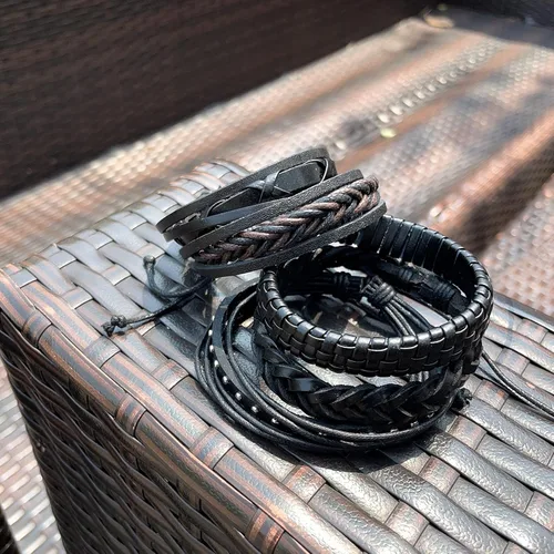 Miniatura 2 de MILAKOO Pulsera de cuero trenzado para hombres y mujeres, ajustable, color negro y marrón