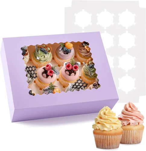 Miniatura 9 de Hoewina 6 Cajas para Cupcakes - Capacidad para 12 Unidades, Recipientes para Cupcakes con Ventana, Soporte para Cupcakes de Grado Alimenticio, Fácil