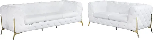 Miniatura 39 de Blackjack Furniture Modena - Moderno juego de sofá de 3 piezas de cuero italiano de grano superior, elegante diseño copetudo y patas de acero Beige
