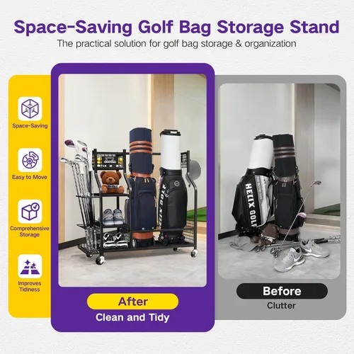 Miniatura 5 de Organizador de almacenamiento de bolsas de golf, soporte de almacenamiento para bolsas de golf y otros accesorios de equipo de golf, estante