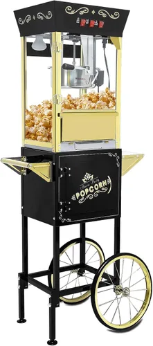 Máquina de palomitas de maíz de 12 onzas con carro, hervidor de acero inoxidable de 12 onzas y luz de calentamiento, hace hasta 60 tazas, ideal para