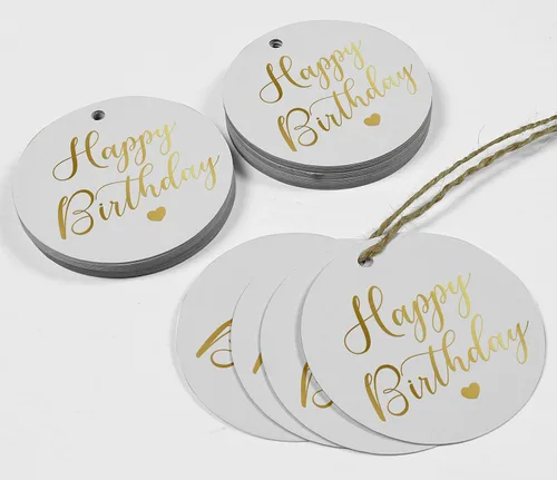 Miniatura 4 de Etiqueta de papel para colgar con texto en inglés «Happy Birthday» (50 unidades)
