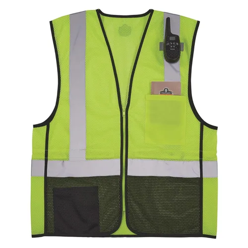 Miniatura 7 de Ergodyne GloWear 8210Z-BK - Chaleco de seguridad clase 2, malla de alta visibilidad, reflectante, frente negro, cremallera Lima
