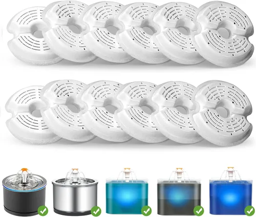 Miniatura 10 de Filtros de fuente de agua para gatos, 8 paquetes de filtros de carbono de repuesto para fuente automática de mascotas, fuente de agua de acero