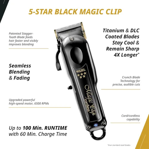 Miniatura 3 de Wahl Professional Combo de barbero inalámbrico, clip mágico y detallador de li, batería de iones de litio, tiempo de funcionamiento de 100 minutos
