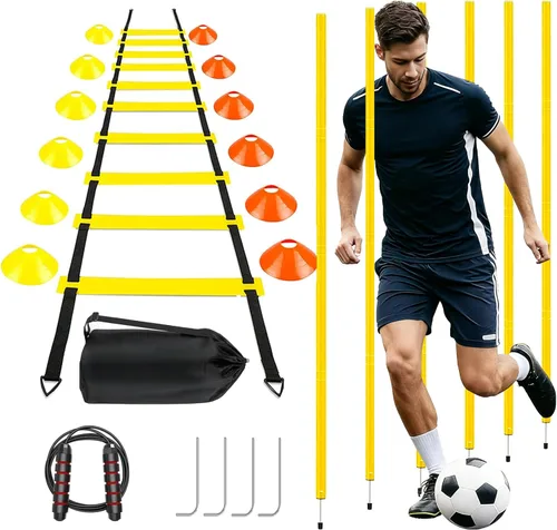 Miniatura 7 de Conos de escalera de fútbol de agilidad de 20 pies para equipo de entrenamiento como regalos para niños Amarillo