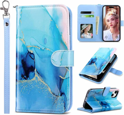 Miniatura 9 de ULAK Compatible con iPhone 15 Estuche tipo cartera para mujer, funda tipo billetera de piel PU premium con tarjetero, función de caballete, estuche