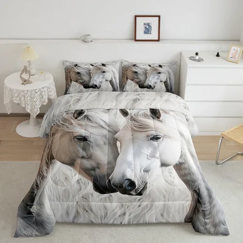 jejeloiu Juego de edredón de caballo para niñas y niños, edredón de piel de vaca decorativo para habitación, juego de ropa de cama de vaquero de